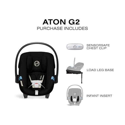 Cybex Aton G2 infant car seat with Load Leg base and SensorSafe chest clip
