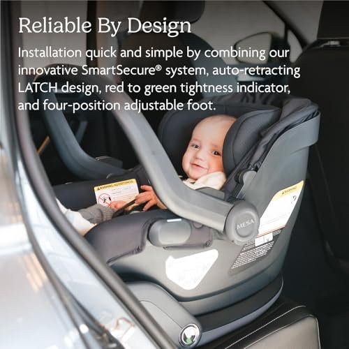 UPPAbaby Mesa V3 infant car seat with 25-position headrest and magnetic buckle holders